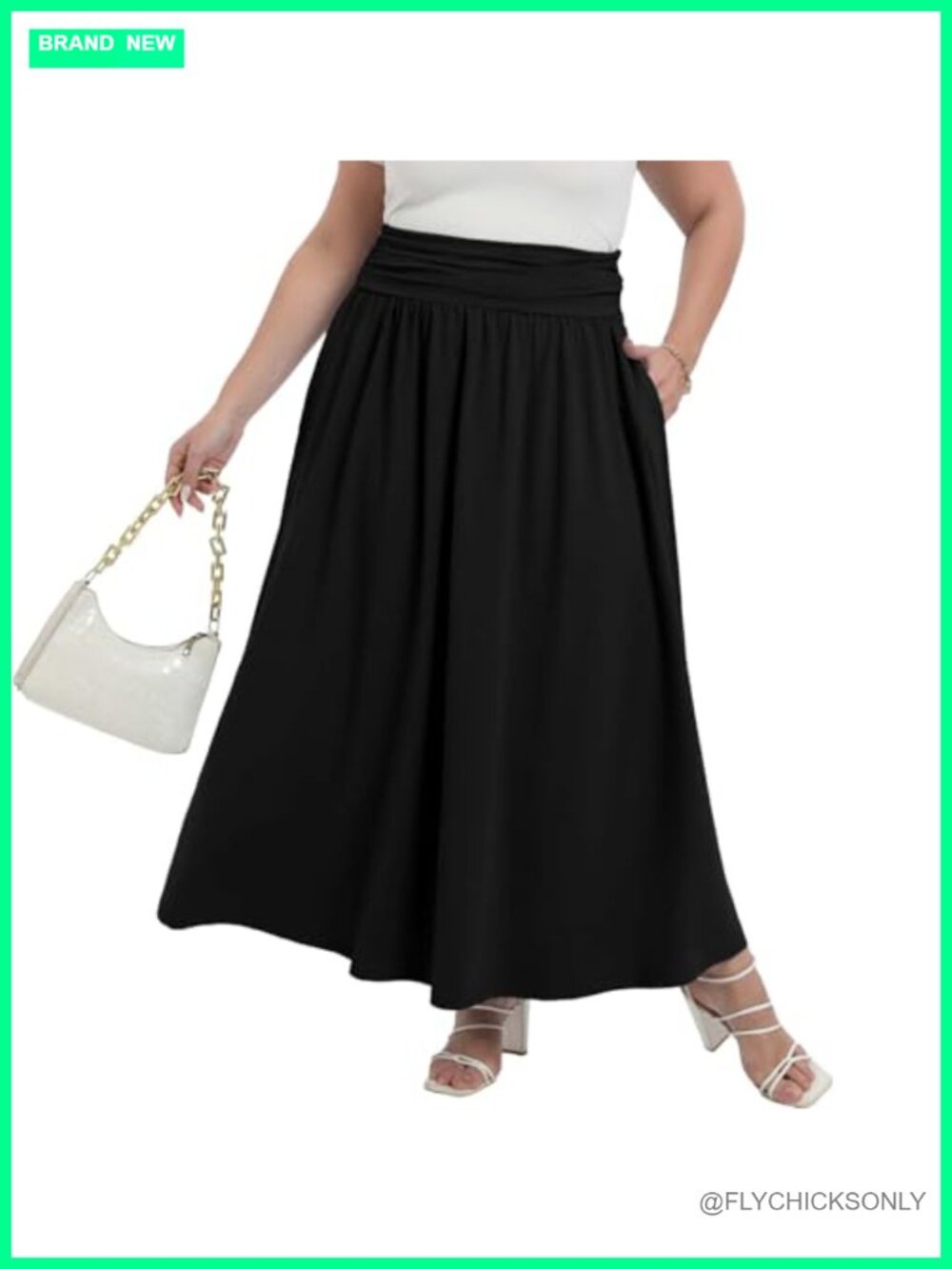 Plus Size Maxi Skirt with Pockets High Waisted A-Line Flowy Long Skirt